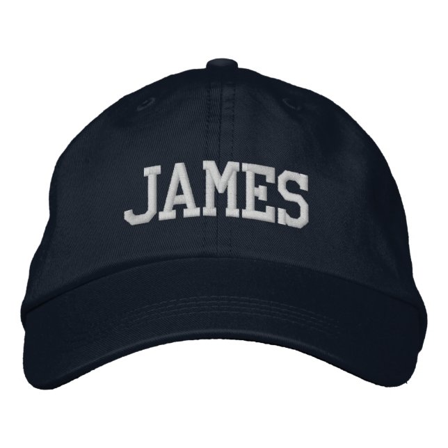 White Athletic Block Monogram Custom Name Embroidered Baseball Cap (Front)