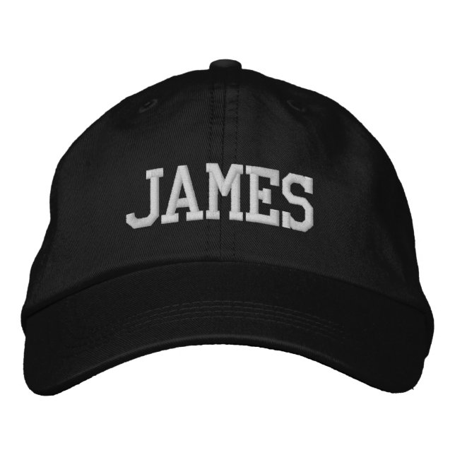White Athletic Block Monogram Custom Name Embroidered Baseball Cap (Front)