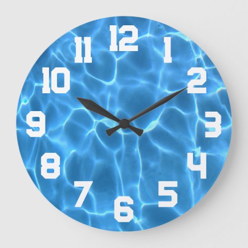 White Athletic Numbers Aqua Blue Swimming Pool Large Clock