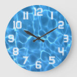 White Athletic Outline Numbers Blue Swimming Pool Large Clock