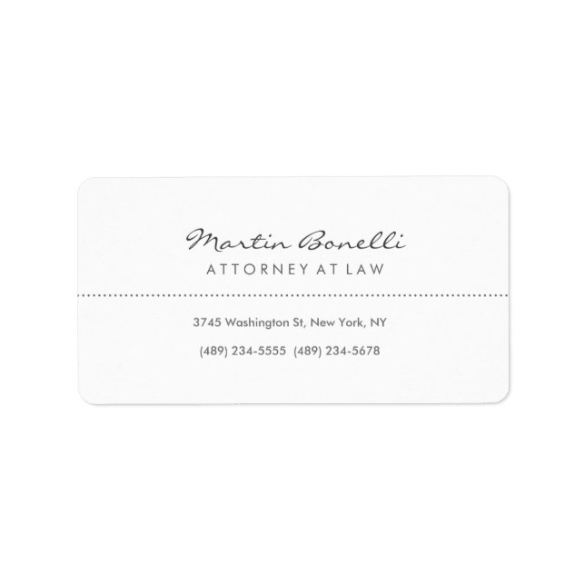 White Attorney at Law Excellent Traditional Simple Label (Front)