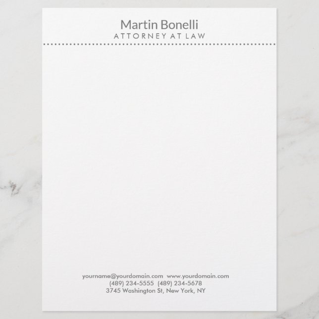 White Attorney at Law Excellent Traditional Simple Letterhead (Front)