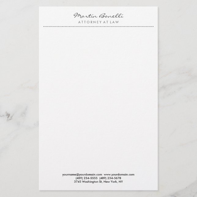 White Attorney at Law Excellent Traditional Simple Stationery (Front)
