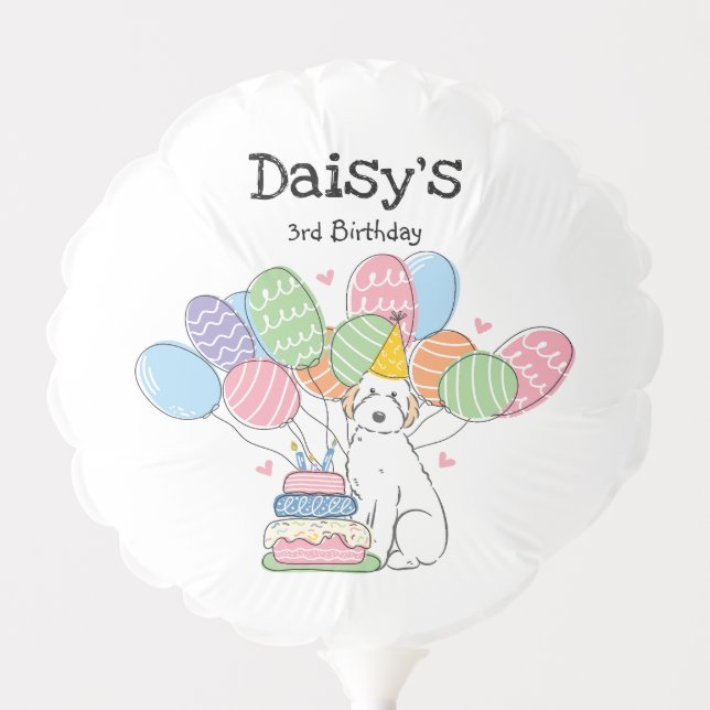White Aussiedoodle Dog Birthday Party Balloon (Front)