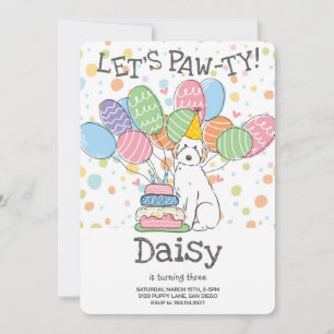 White Aussiedoodle Dog Birthday Party Invitation