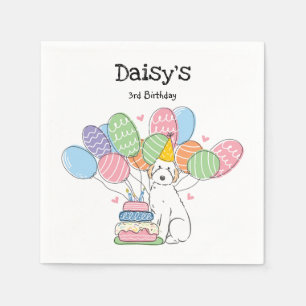 White Aussiedoodle Dog Birthday Party Paper  Napkins