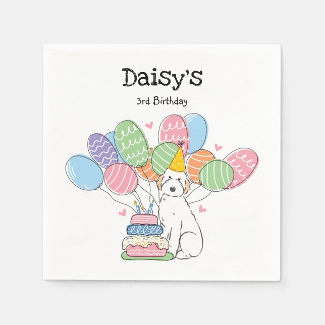 White Aussiedoodle Dog Birthday Party Paper  Napkins (Front)