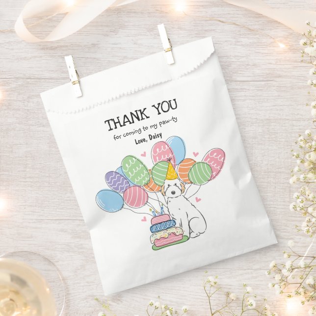 White Aussiedoodle Dog Birthday Party Thank You Favor Bag (Clipped)