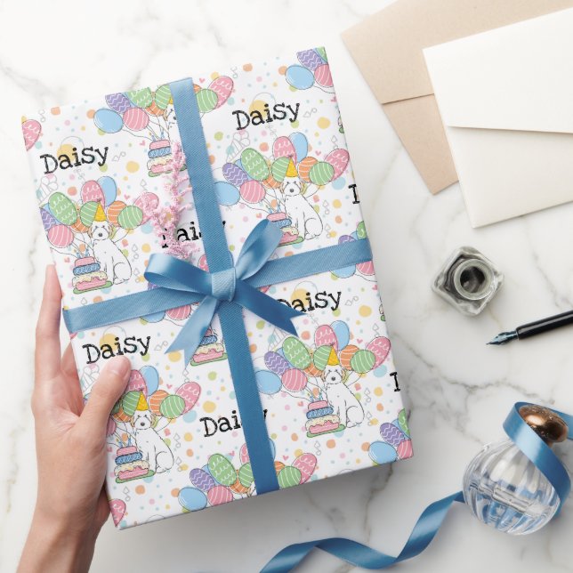 White Aussiedoodle Dog Birthday Party Wrapping Paper (Gifting)