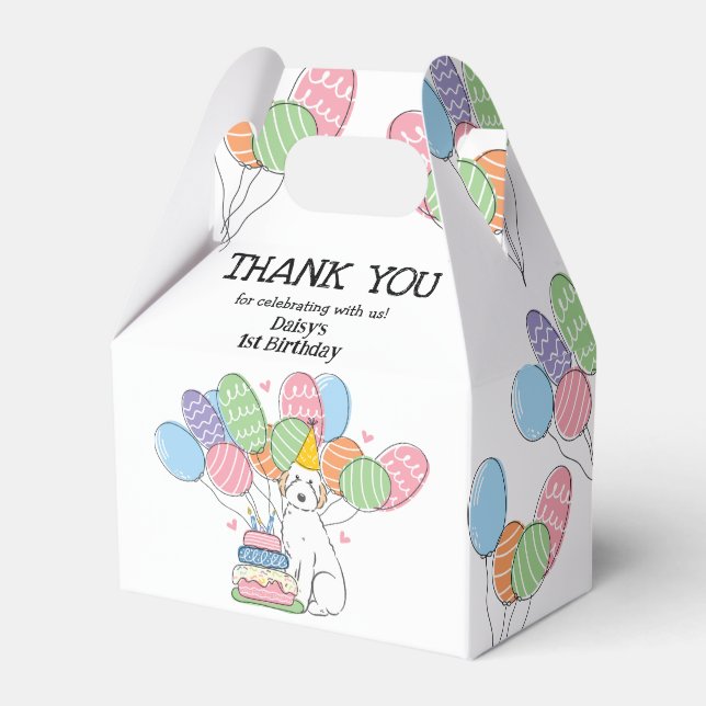 White Aussiedoodle Dog Birthday Thank You  Favor Boxes (Front Side)