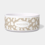 White Autumn Leaves Pattern On Beige & Pet's Name<br><div class="desc">Pattern of white silhouette style leaves on a beige background color. There is also a personalizable text area for a name.</div>
