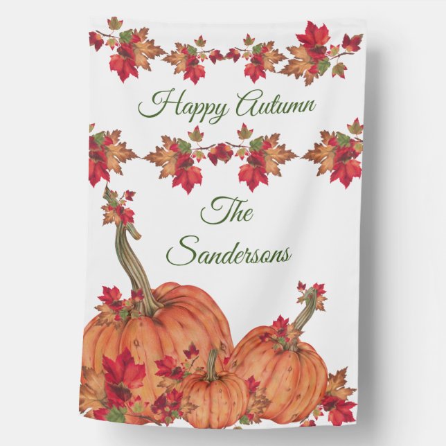 White Autumn Orange Pumpkins Fall Leaves  House Flag (Front)