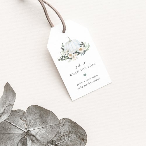 White Autumn Pumpkin Greenery Baby Shower Favor Gift Tags
