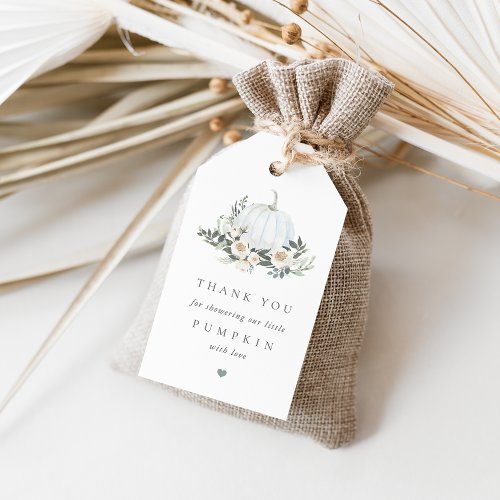 White Autumn Pumpkin Greenery Baby Shower Favor Gift Tags