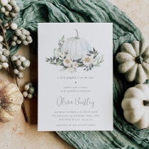 White Autumn Pumpkin Greenery Baby Shower Invitation