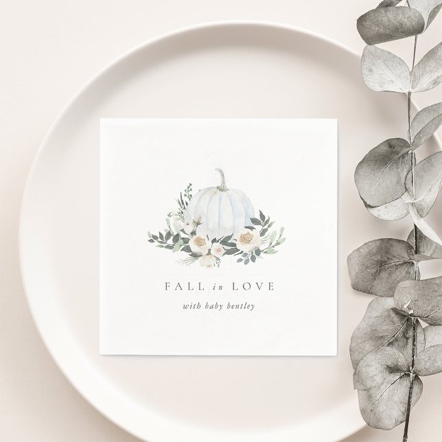 White Autumn Pumpkin Greenery Baby Shower Napkins (Creator Uploaded)