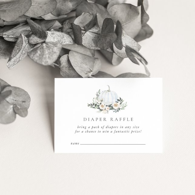 White Autumn Pumpkin Greenery Diaper Raffle Enclosure Card (Creator Uploaded)