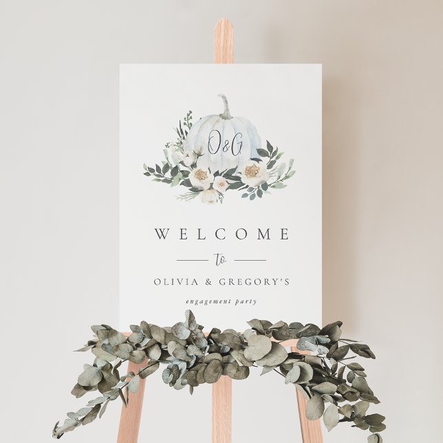 White Autumn Pumpkin Greenery Event Welcome Sign (Creator Uploaded)
