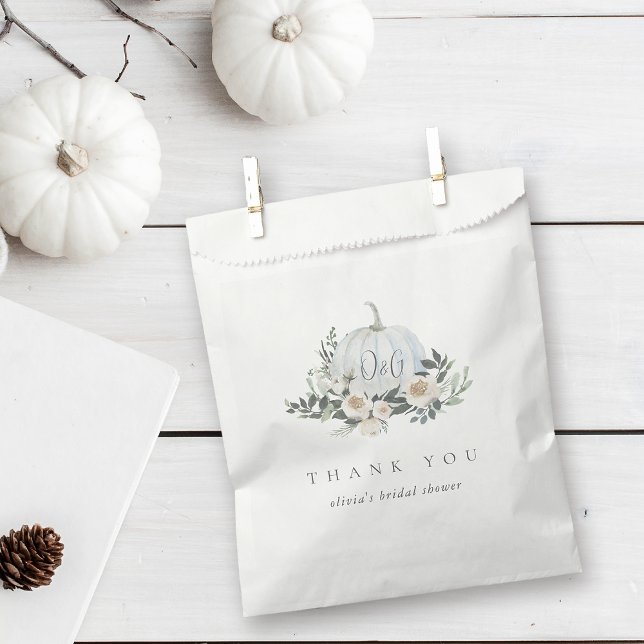 White Autumn Pumpkin Greenery Thank You Favor Bag (Creator Uploaded)