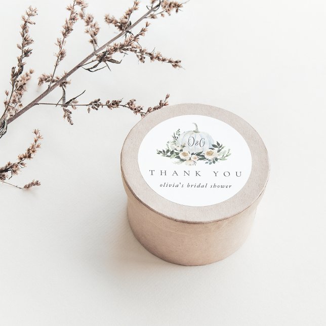 White Autumn Pumpkin Greenery Thank You Favor Classic Round Sticker (Creator Uploaded)