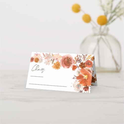 White Autumn Terracotta Floral Chair Wedding Table Place Card