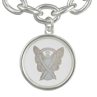 White Awareness Ribbon Angel Art Charms Bracelet