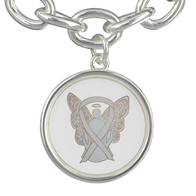 White Awareness Ribbon Angel Art Charms Bracelet (Design)
