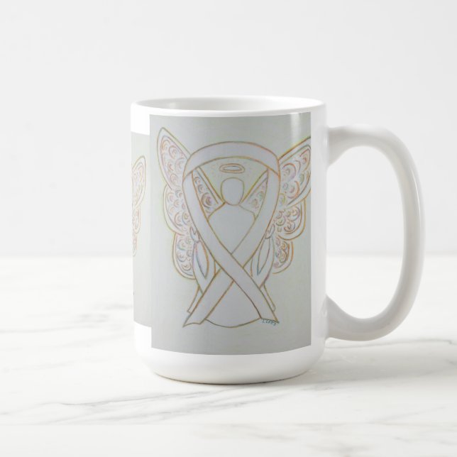 White Awareness Ribbon Angel Art Mug (Right)