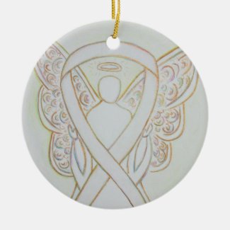 White Awareness Ribbon Angel Custom Art Ornaments