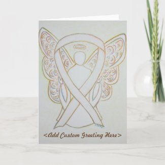 White Awareness Ribbon Angel Custom Greeting Card