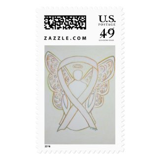 White Awareness Ribbon Angel Custom Postage Stamp