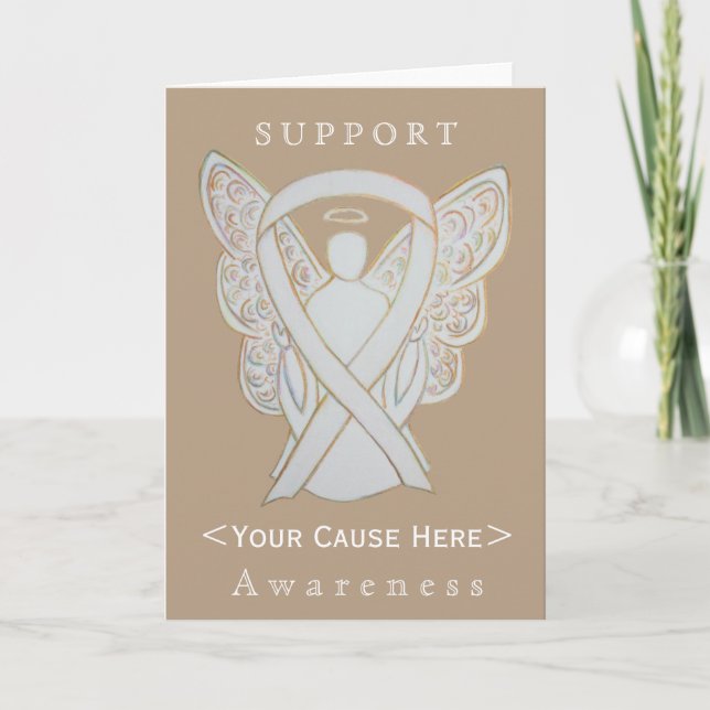 White Awareness Ribbon Angel Customized Card (Front)