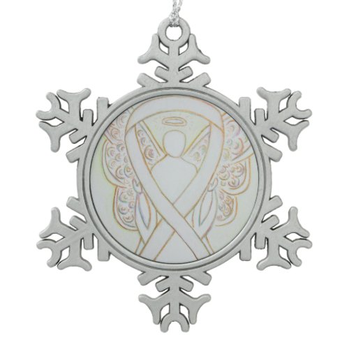 White Awareness Ribbon Angel Customized Ornament