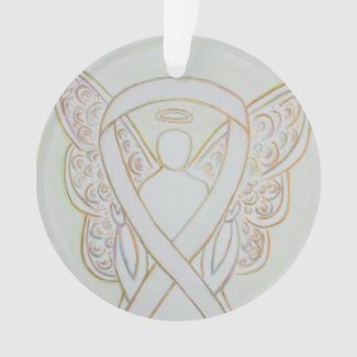 White Awareness Ribbon Angel Customized Ornaments