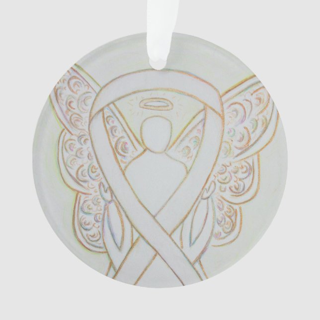 White Awareness Ribbon Angel Customized Ornaments (Front)