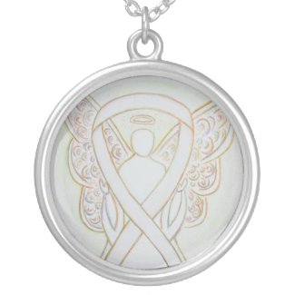 White Awareness Ribbon Angel Jewelry Necklace
