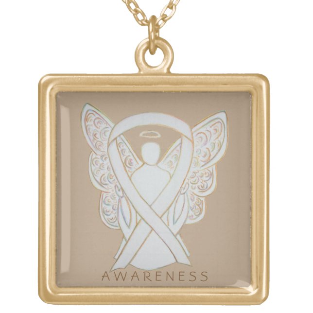 White Awareness Ribbon Angel Jewelry Necklace (Front)