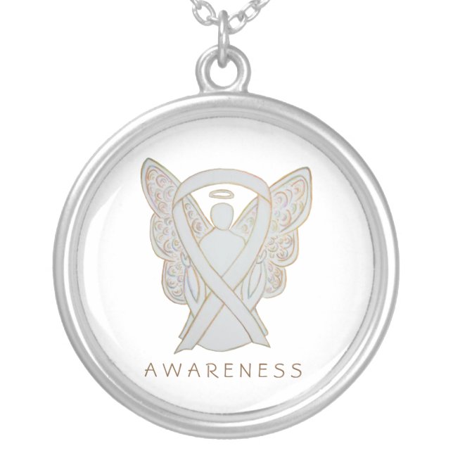 White Awareness Ribbon Angel Jewelry Necklaces (Front)