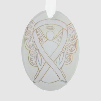 White Awareness Ribbon Angel Ornament Pendant