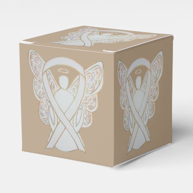 White Awareness Ribbon Angel Party Favor Box (Front Side)