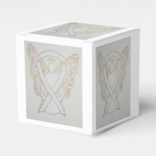 White Awareness Ribbon Angel Party Favor Box (Front Side)