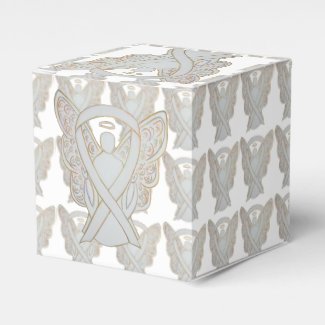 White Awareness Ribbon Angel Party Favor Boxes