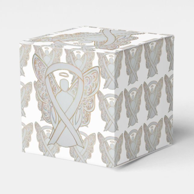 White Awareness Ribbon Angel Party Favor Boxes (Front Side)