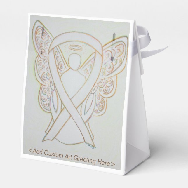 White Awareness Ribbon Angel Party Favor Boxes (Back Side)