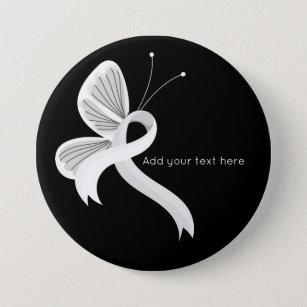 White Awareness Ribbon Butterfly Button