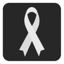 White Awareness Ribbon by Janz Black Square Sticker