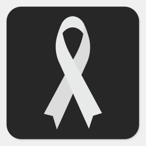 White Awareness Ribbon by Janz Black Square Sticker