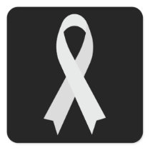 White Awareness Ribbon by Janz Black Square Sticker