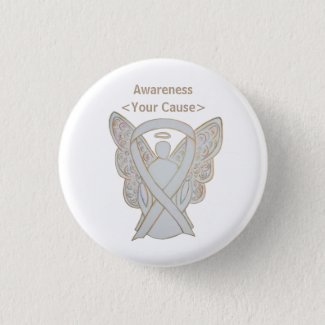 White Awareness Ribbon Custom Angel Art Pin Button