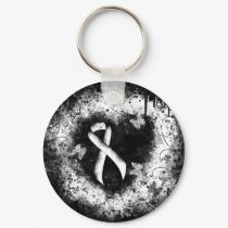 White Awareness Ribbon Grunge Heart Keychain